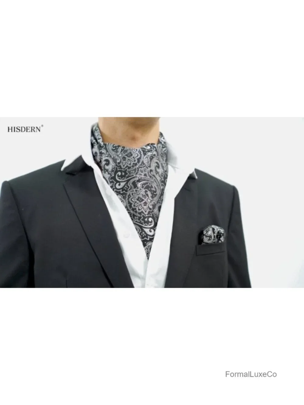 Men's Paisley Ascot Tie & Pocket Square Set Microfiber Cravat Wedding